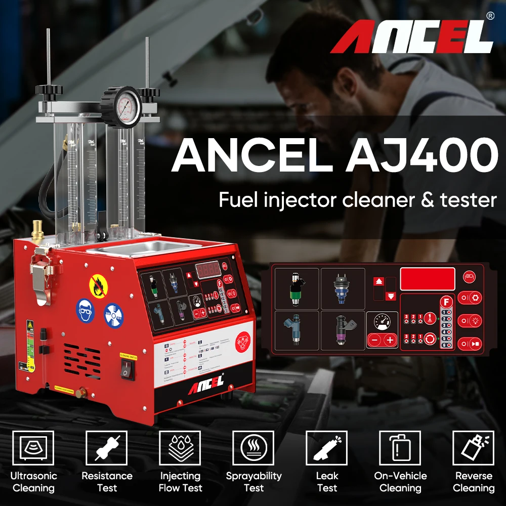 ANCEL AJ400 Car Fuel Injector Cleaner and Tester 4 Cylinder Ultrasonic Automotive Fuel Injection Systems Cleaning Test Tool