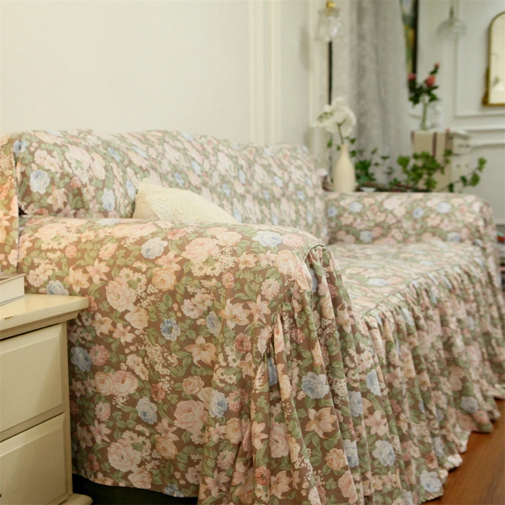 

French Retro Pastoral Thickened Sofa Towel Activity Printing Dustproof Romantic Home Four-Level Universal One Sofa Cover