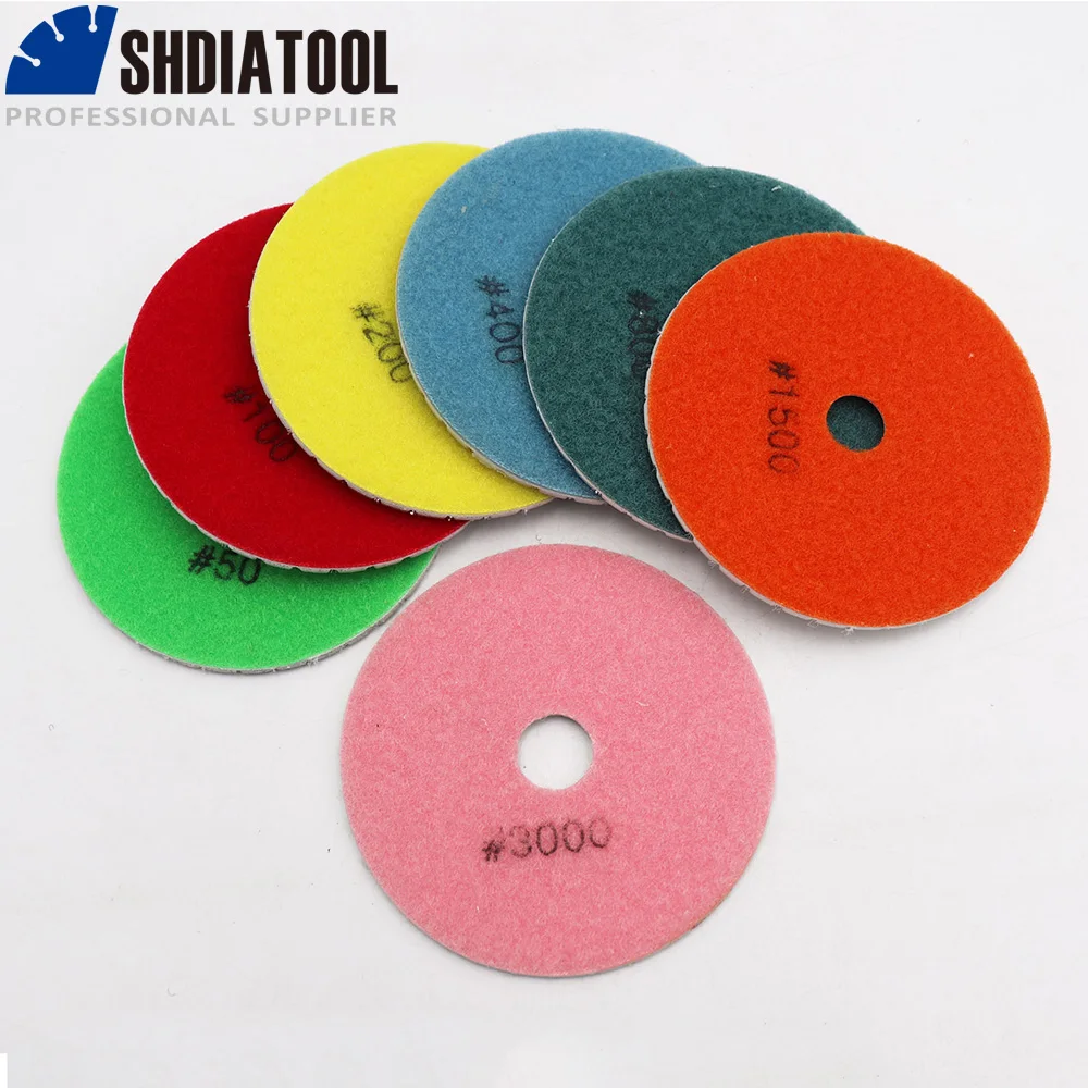 SHDIATOOL 7pcs #50-3000 Diamond Flexible Wet Polishing Pads Set 100mm Sanding Discs White Bond Abrasive Plate Granite Marble