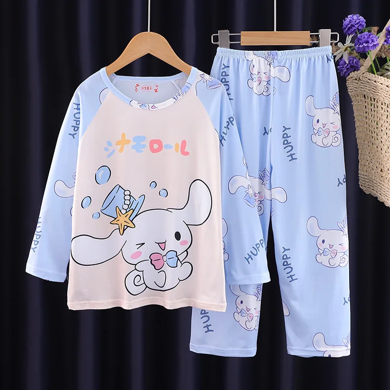 Miniso Cartoon Children's Pajamas Set Anime Girl Boy Milk Silk Sleepwear Winter Autumn Kids Homewear Clothes Kawaii Loungewear