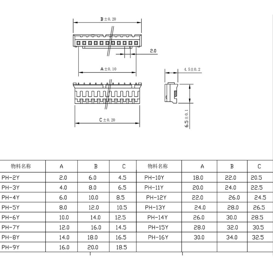 1000 teile/los ph 2,0 2,0mm Kunststoff gehäusest ecker 2p/3p/4p/5p/6p/7p/8p/9p/10p/11p/12p – Detail 3