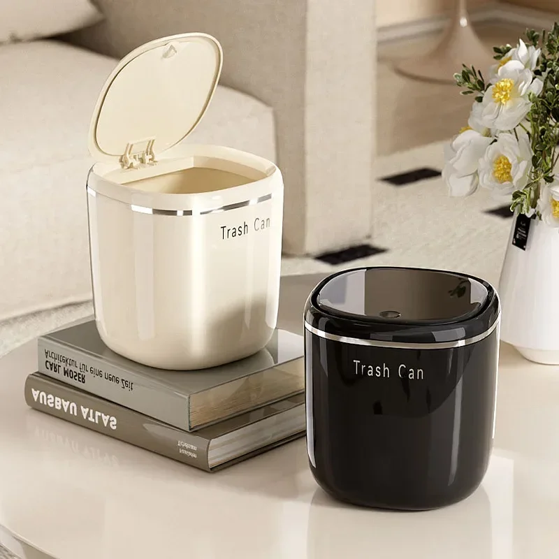 Mini Press Trash Can Desktop Garbage Basket Home Table Plastic Waste Bins Office Supplies Dustbins Sundries Box Home Supplies