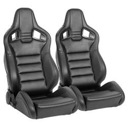 1 Pair Universal Racing Seats for Cars with Dual Lock Sliders, Black PVC Leather Grey Stitching, 165° Adjustment, for Car Use, N