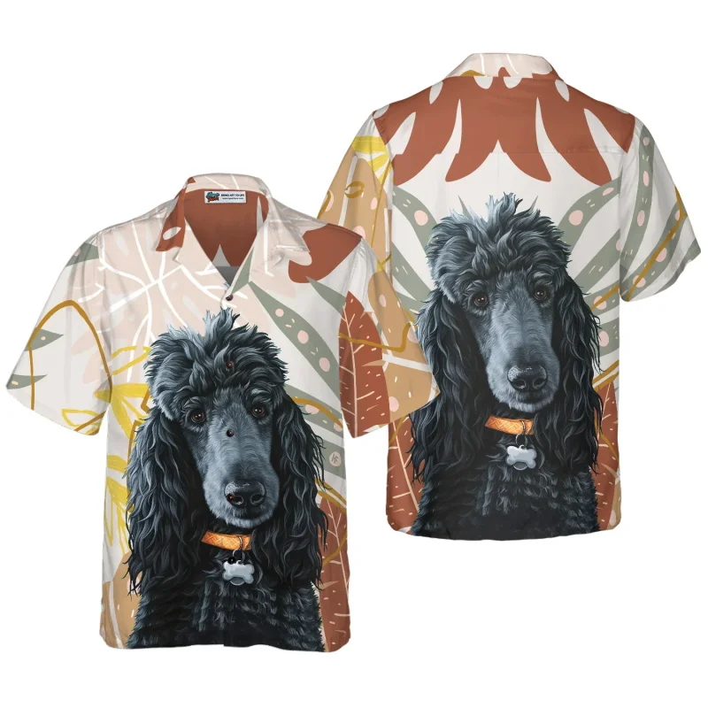 

Men's 3D Poodle Print Hawaiian Shirts Tropical Boho Dog Graphic Short Sleeve Button Down beach Shirt Summer Casual Aloha Shirt