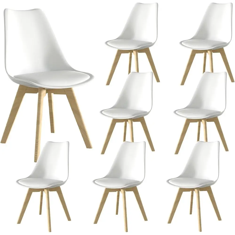 Dining Chairs Set o 8, ern Leather Kitchen Chairs with Wood Legs | White -Century 8 Chairs Set with Cushion or Dining Table, Res