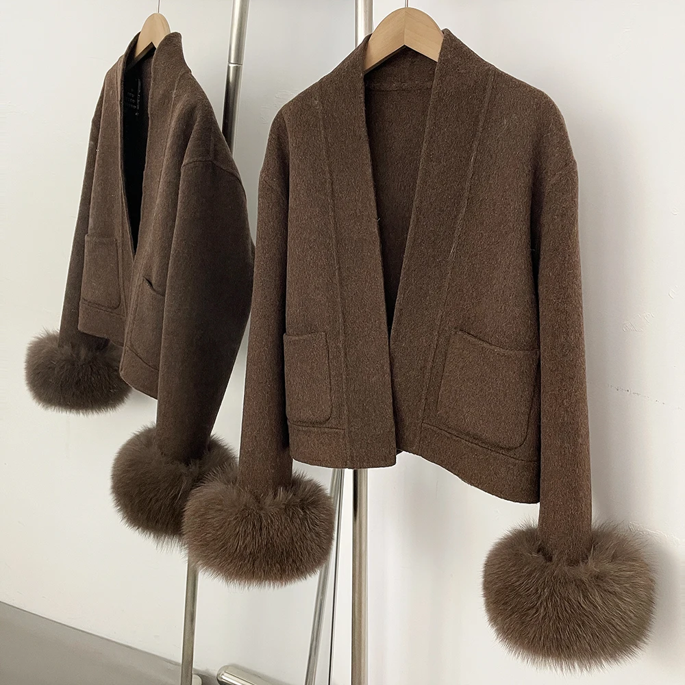 Wool Coat Natural Fur Coat New in Outerwears Jacket with Fur for Women Office Wear Ladies Thin Coat Korean Reviews Many Outer