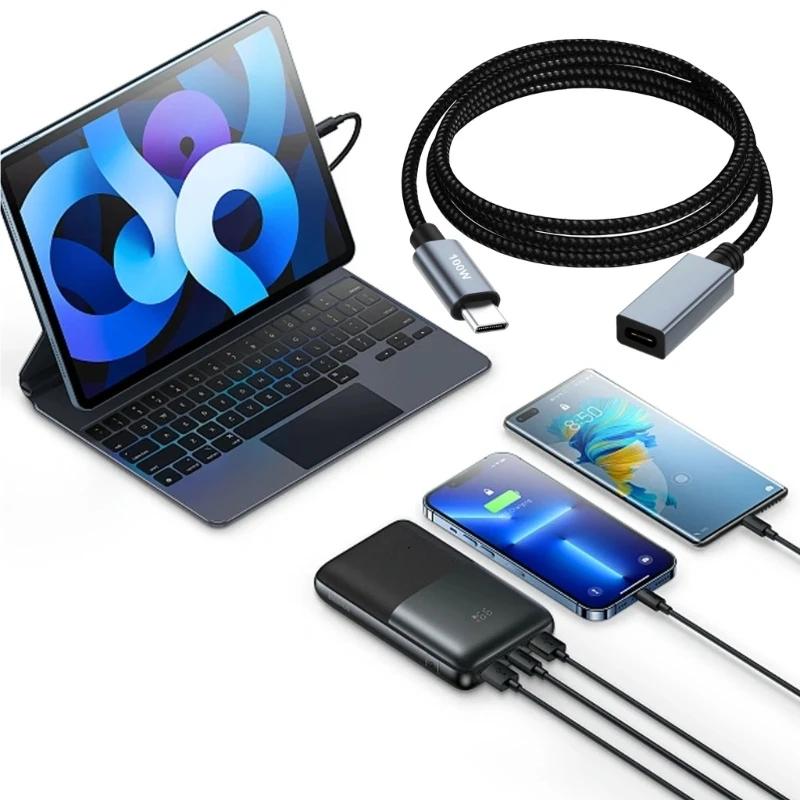 USB C ذكر إلى أنثى تمديد كابل 100W PD شحن سريع 480MBPS نقل البيانات