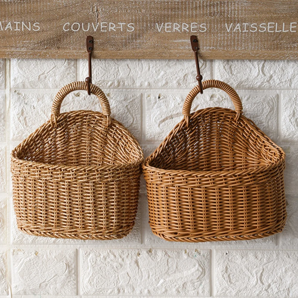 Wall Hanging Woven Basket Portable Kitchen Ginger Garlic Storage Basket Vegetables Storage Box Flower Plant Pot Storage Baskets