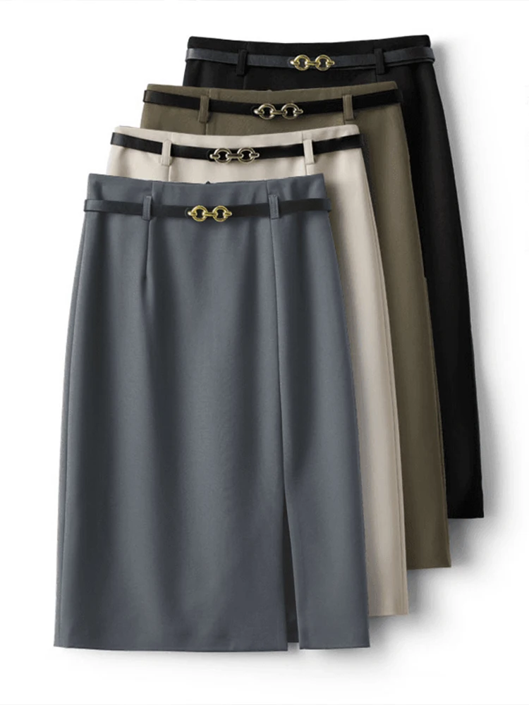 

High Waist A-Line Suit Skirt with Slit for Women Spring Summer Professional Straight Cut Bodycon Midi Skirt Korean Style