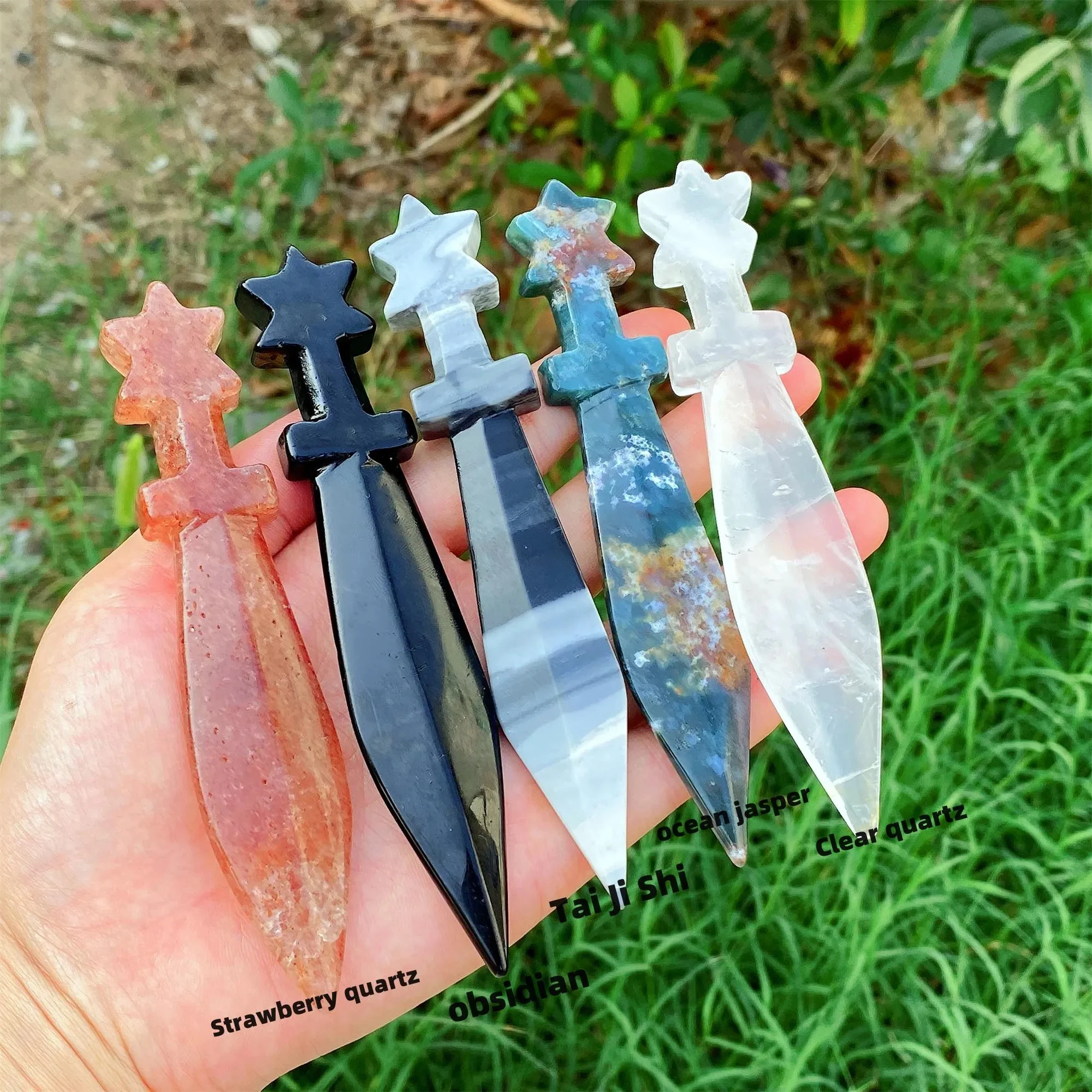 1PC Unique Natural Crystal Carved Sword, Home Decor, Meditation Carving Decoration, Crystal Collectible Gift, Holiday Gifts