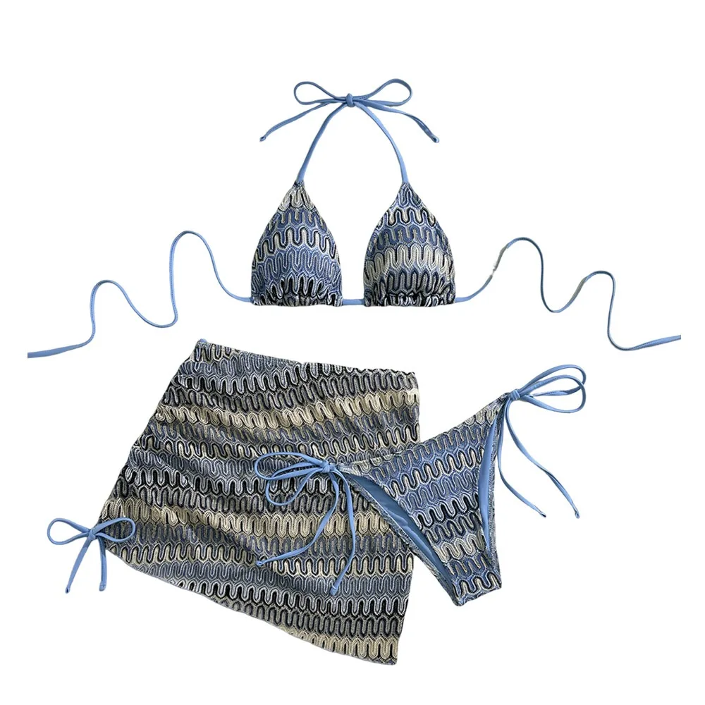 

3Pcs/Set Fashion Summer Beach Bikini Halter Casual Women Swimsuit Bathing Suit Brazilian Beachwear Holiday