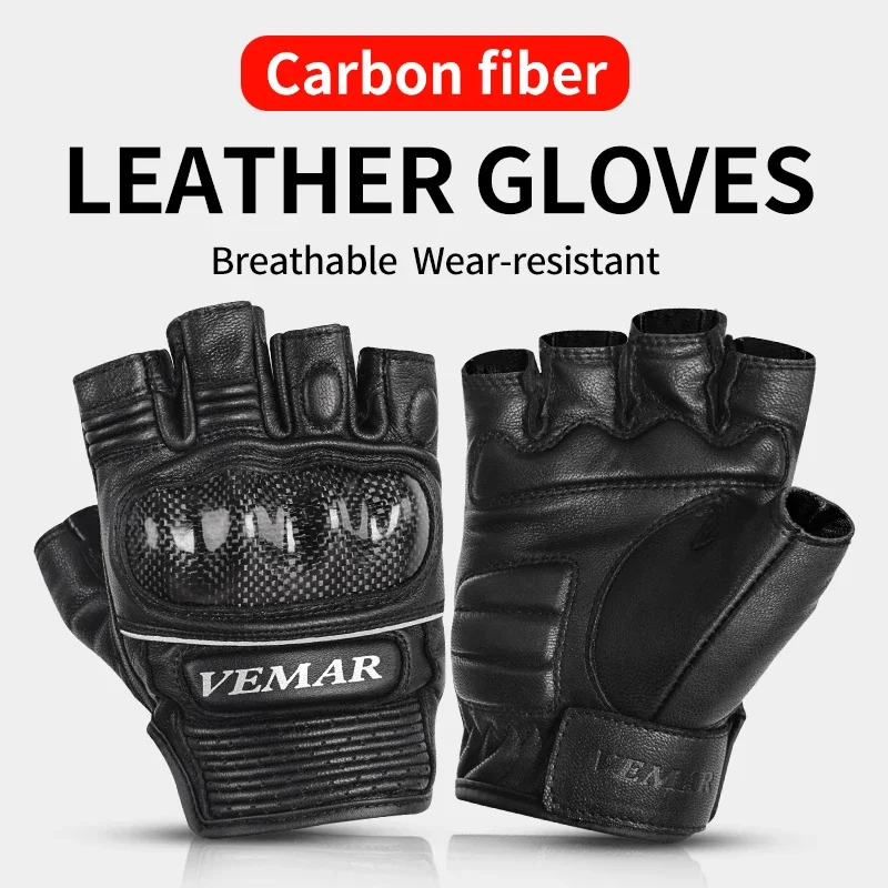 

Wear-resisting Motorcycle Riding Leather Gloves Retro Racing Breathable Anti Drop Fingerless Men Women Sheepskin Cowhide Gloves