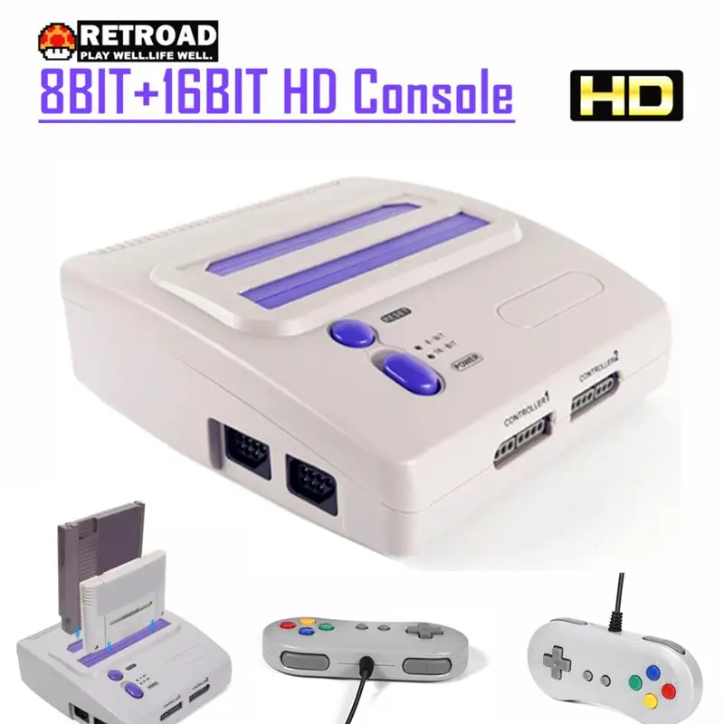 Top! 8Bit & 16Bit Entertainment Dual System With HD Function Game Console 720P With Cartridge Slot Support EverDrive Flash