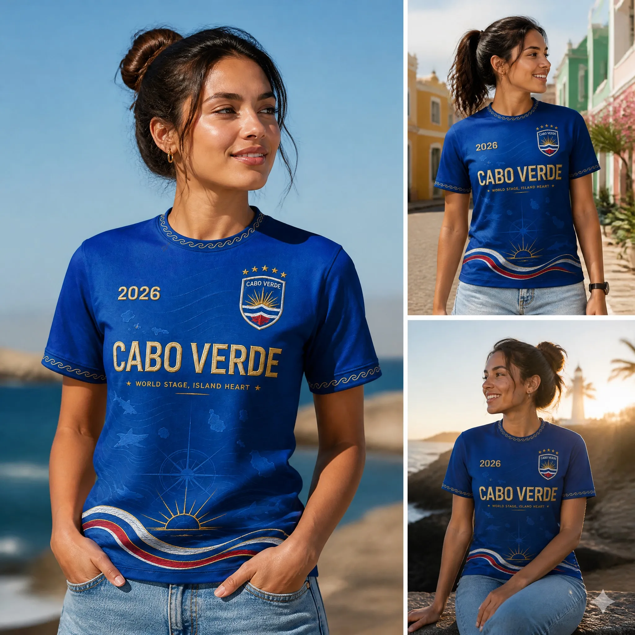 Cape Verde Womens Blue Graphic T Shirt Short Sleeve Island Fan Top with Wave Compass Print Beach Cafe Casual Wear Summer Outfits