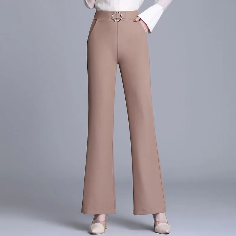 Office Lady Fashion Solid Flare Suit Pants Woman Clothes Elastic Waist All-match Loose Spring Autumn Korean Wide Leg Trousers