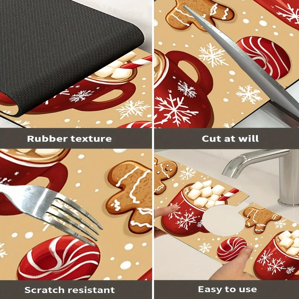 1 Piece Christmas Milk Tea Gingerbread Man Pattern Faucet Mat, Moisture-Proof Drainage Mat, Made of Durable Polyester Material
