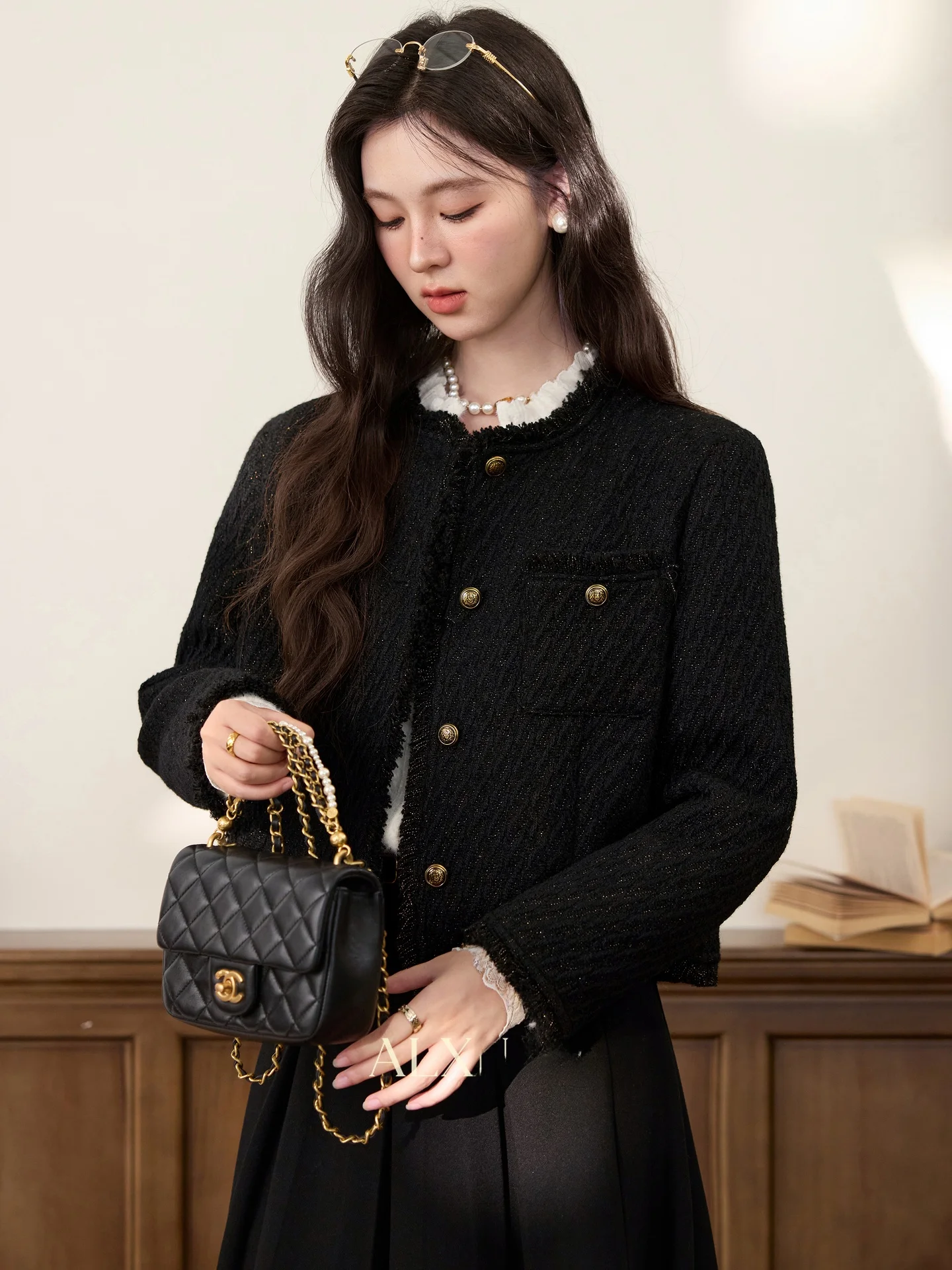 

South Deer ort Quali Jaet Women's Loose Fit oulder Golden Bule Bla Top Faion Versatile Autumn New Sle