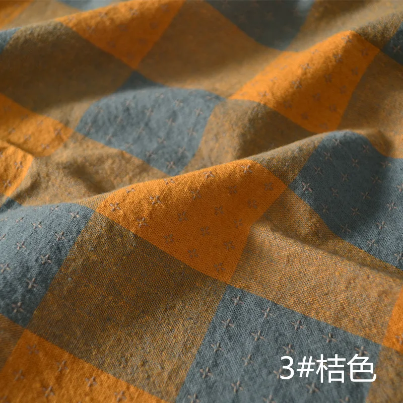 Washed Cotton Fabrics By Meter Color Block Dress Shirt Plaid Clothing Material Pastoral Art Style DIY Sewing Tablecloth Material