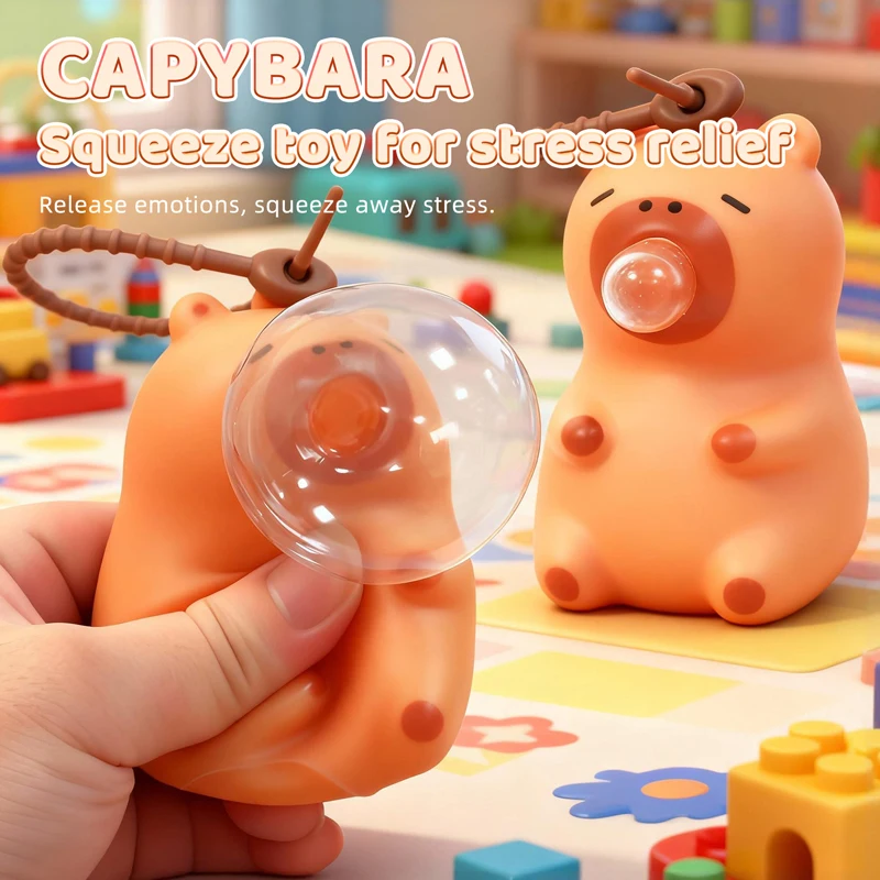 Cute Capybara Squishy Bubble Toy Keychain Decompression Pendant Bag Car Accessory Doll Small Gift for Relief Stress Squeeze Toys