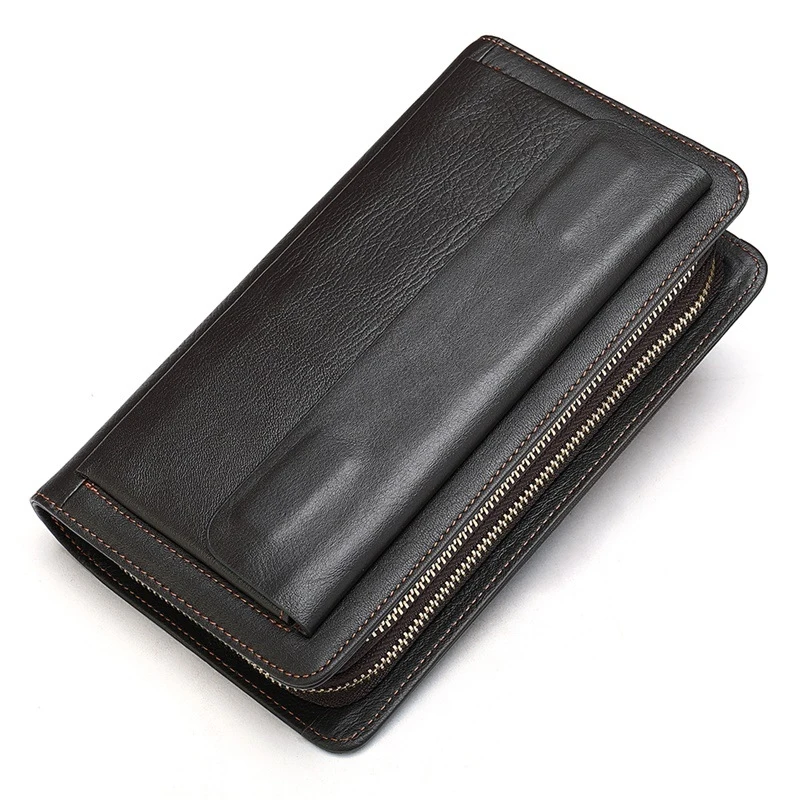 Men's business handbag, clutch purse, genuine leather wallet with multiple card slots, top-grade cowhide phone case