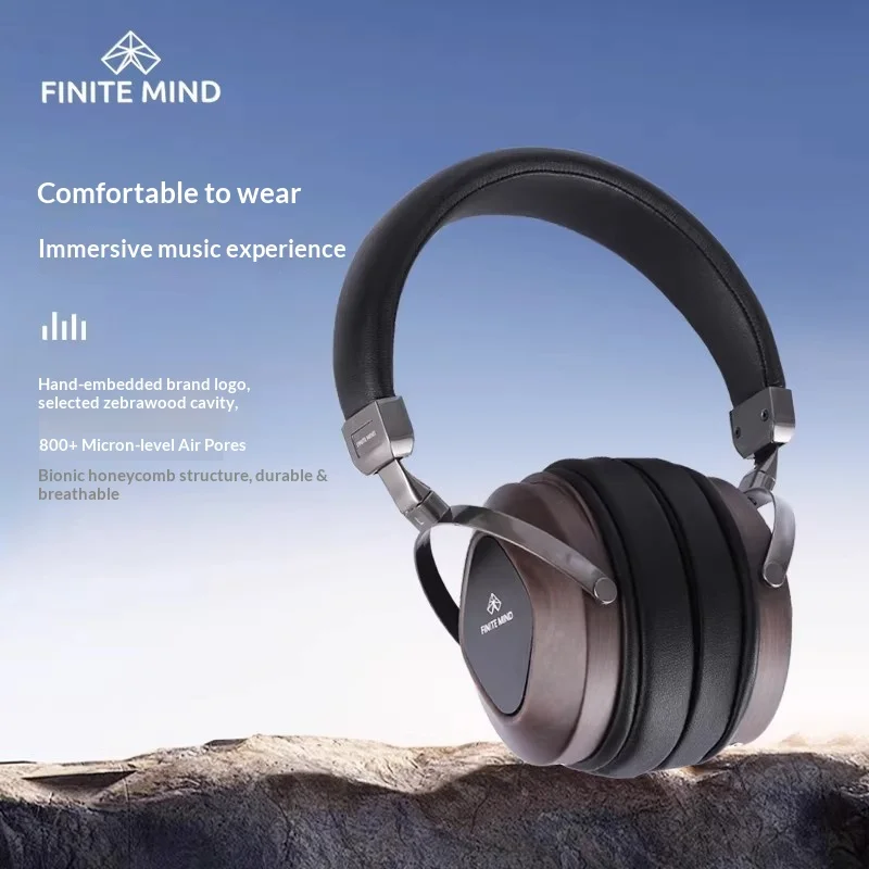 Finite Mind OM10000 Upgraded Version Over-Ear Headphones, Zebra Wood Closed-Back HIFI Wired Headset