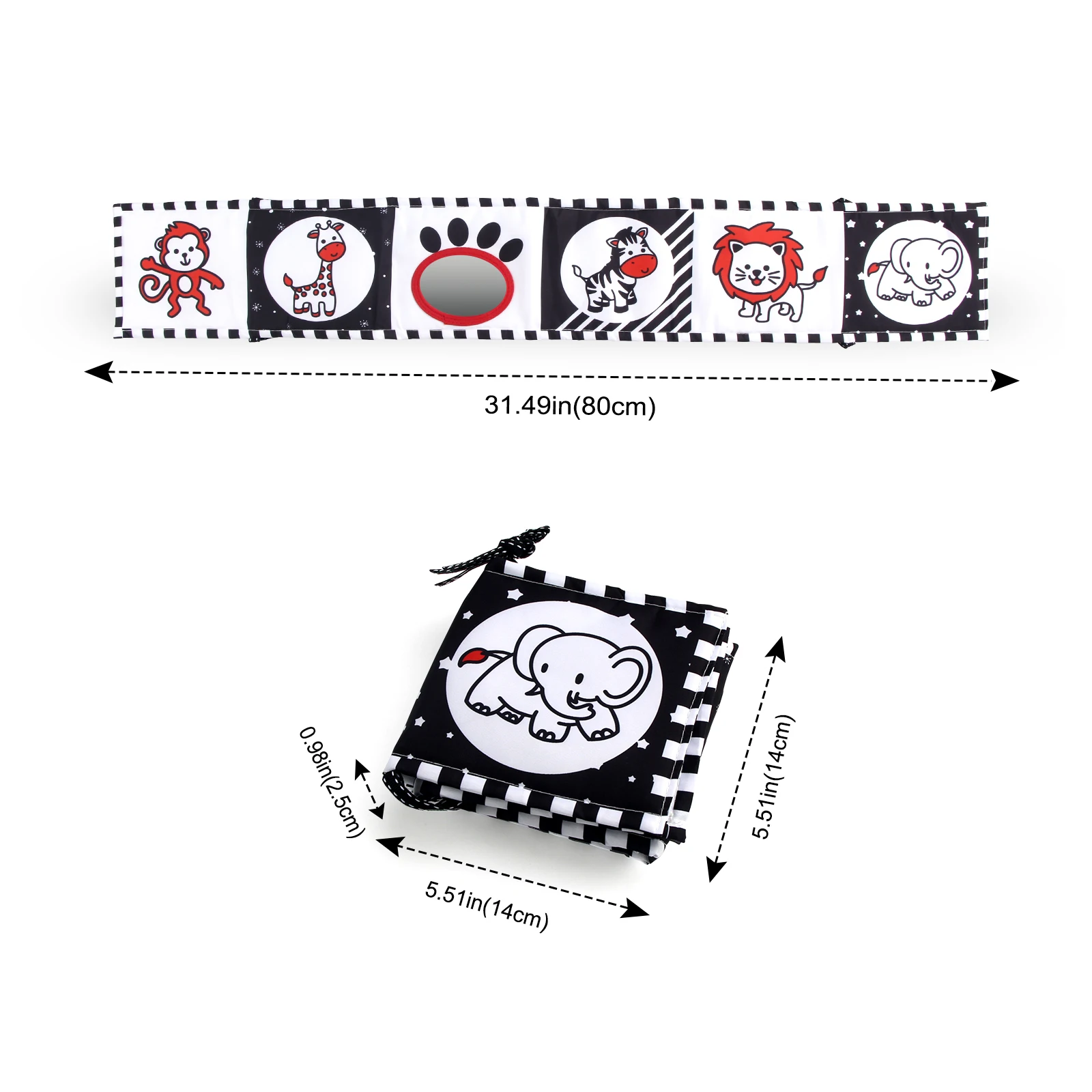 Sensory Cloth Book High Contrast Baby Toys 0-12 Months Newborn Crib Toys Black and White Animal Cloth Books Montessori Baby Book