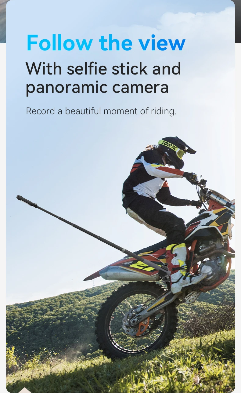 TELESIN Motorrad Fahrrad Einbeinstativ Fahrrad Lenker Panorama Halterung Unsichtbare Selfie Stick Halterung für GoPro Hero DJI Insta360 – Detail 2