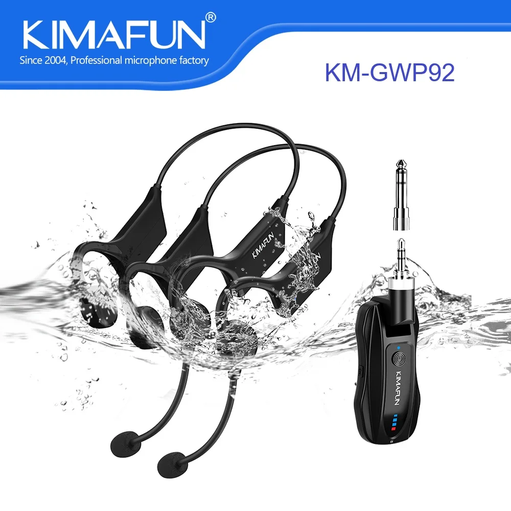 

KIMAFUN Dual Wireless Headset Microphone for 2 People,Work 6hs/165FT Range,Aerobic headworn Microphone for Yoga dance instructor