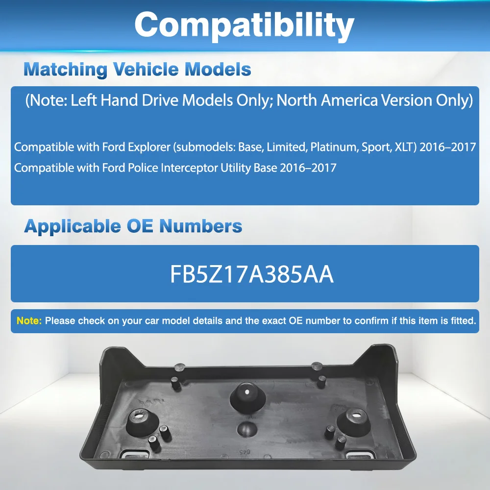 Immagine 6: Supporto per Targa Anteriore FB5Z17A385AA per Ford Explorer Base Limited Platinum Sport Interceptor Utility Base 2016–2017
