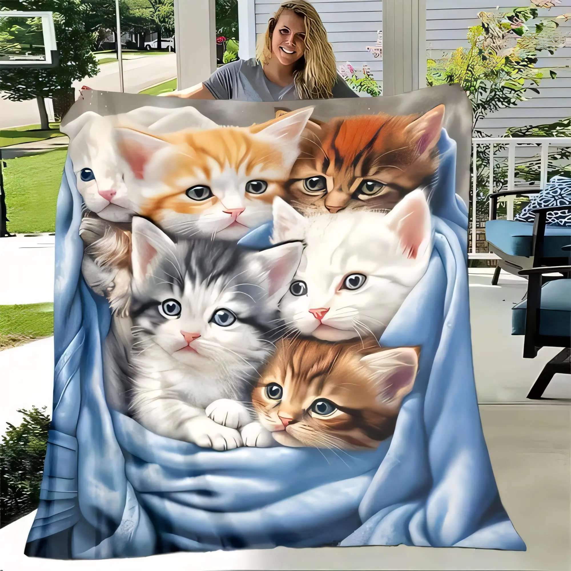 Adorable Kittens Blanket Soft Plush Throw Featuring Six Cute and Realistic Kittens in Various Colors - Perfect for Cozying Up on