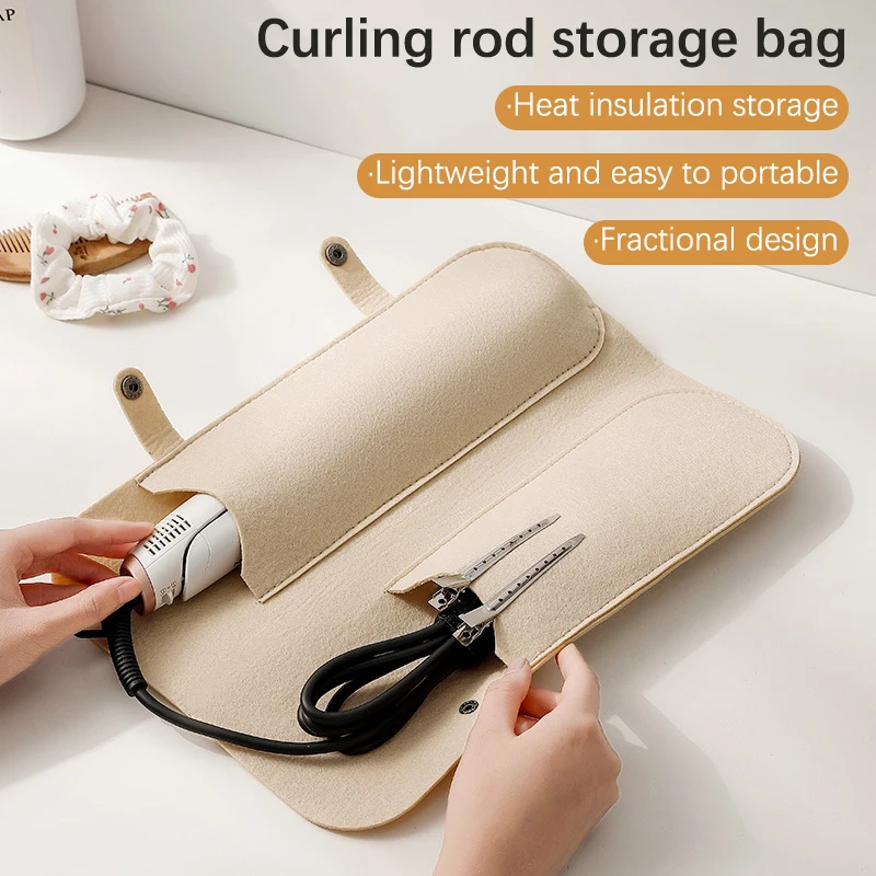 Felt Pad Hair Curling Wand Cover Hair Straightener Storage Bag Hairdressing Curling Iron Insulation Mat Heat Resistant Pouch
