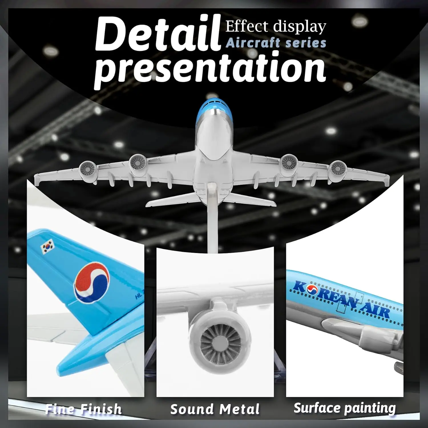 16cm A380 한국 다이캐스트 금속 비행기 모형 - A380 스카이 점보 스탠드 포함 항공 애호가 선물 또는 장식용