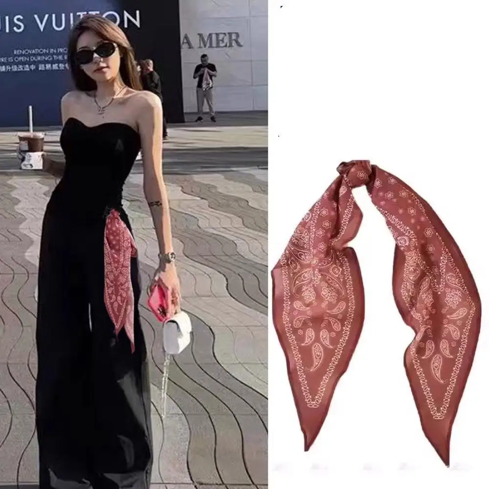 

Luxury Print Cashew Nut Silk Scarf Fashion Paisley Hair Ribbon Headband Bandana Versatile Tie Hair Silk Scarf Triangle Headscarf