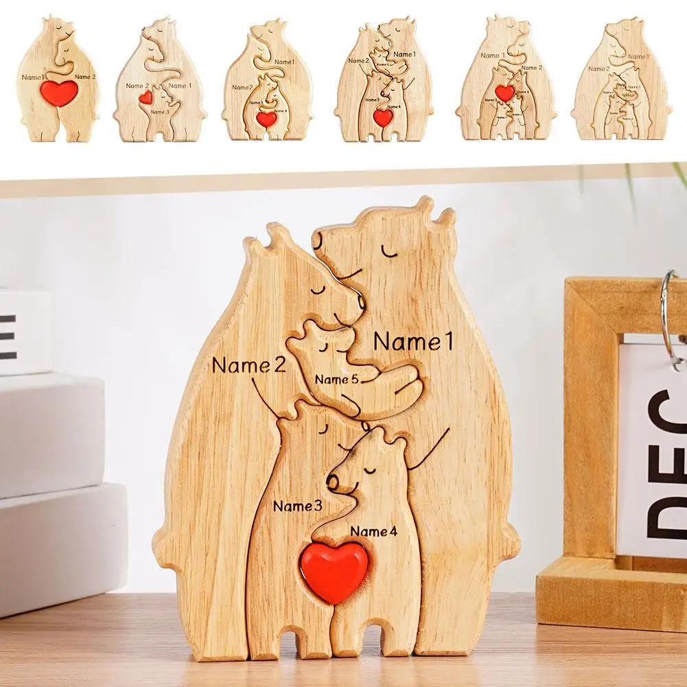 Personalized Name Puzzle Customized Cute Bear Wooden Puzzle Toys For Home Ornament Creative Art Gifts For Baby Boy Girl