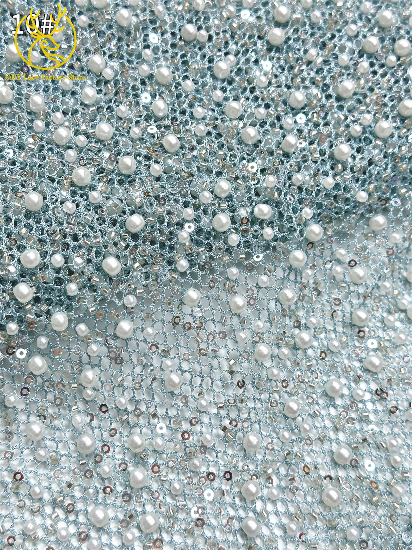 Neuer Stil Afrikanischer Perlen-Spitzenstoff Hochwertiger nigerianischer Perlen-Pailletten-Spitzenstoff Luxuriöser französischer Netzstoff zum Nähen von Hochzeitskleidern – Detail 25