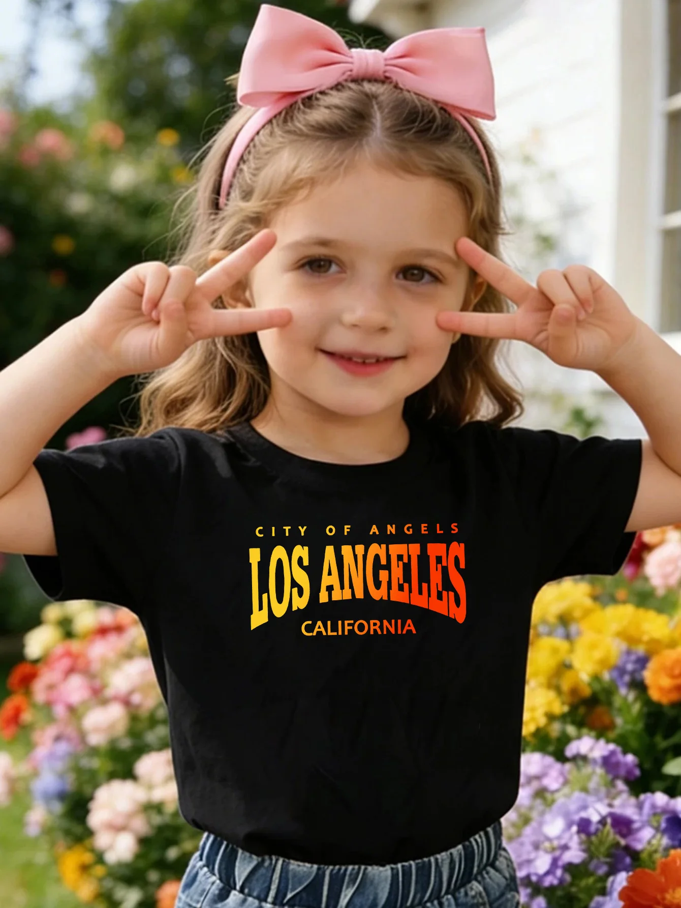 Vintage Los Angeles Letter Print Kids Tee Boys Girls Family Match Cotton Crew Neck Short Sleeve Soft Summer Casual Kid Wear