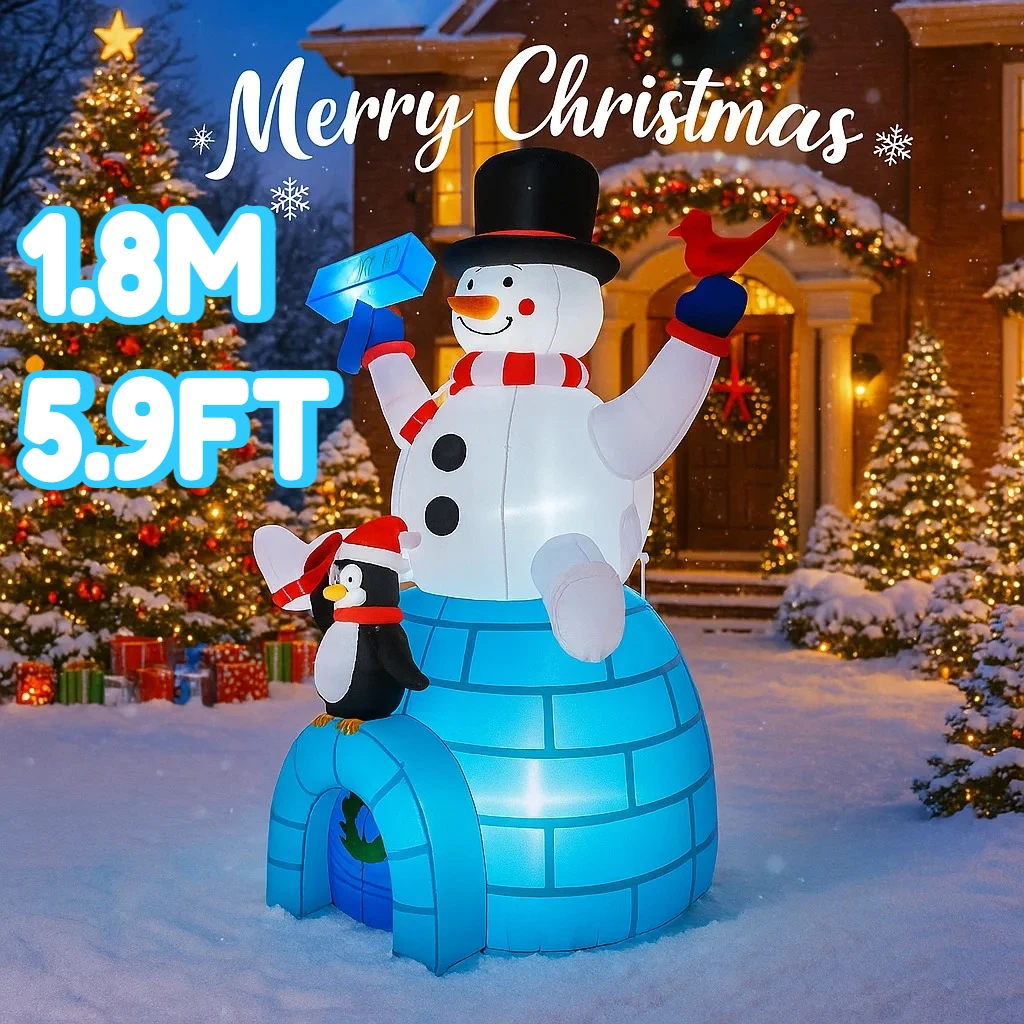 1.8M/5.9FT Snowman Penguin Igloo Inflatable Model Christmas Decoration LED Light Outdoor Holiday Decor Home Yard Party Decor Toy