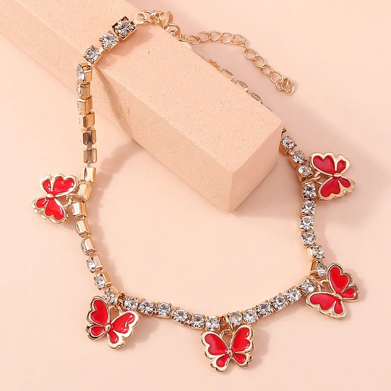 Aihua Kristall-Strass-Tenniskette Fußkettchen für Damen, niedliches Mini-Schmetterlings-Fußkettchen, Fußkettchen, Beinarmband, Strand-Schmuck – Detail 9