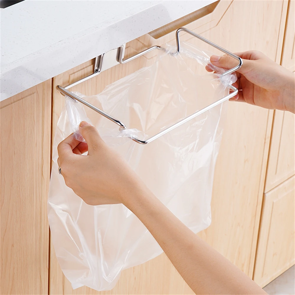 

Kitchen Trash Rack Cabinet Door Garbage Bags Holder Stainless Steel Closet Garbage Storage Holder