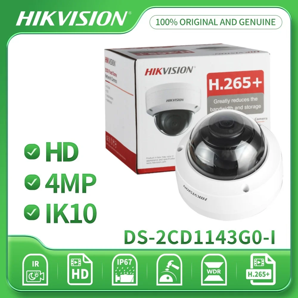 

Hikvision DS-2CD1143G0-I 4MP POE IP-камера с поддержкой обнаружения движения, безопасность, видеонаблюдение, ночное видение, WDR, камера наблюдения IK10 IP67