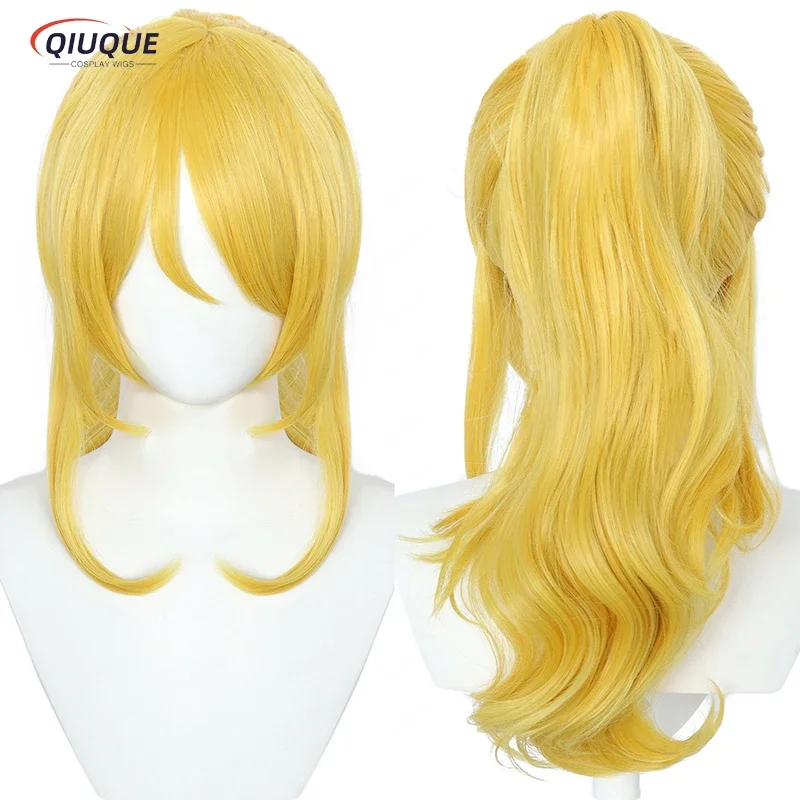 Anime LoveLive! Love Live Eli Ayase Cosplay Wig Golden With Ponytail Heat Resistant Synthetic Hair Halloween Wigs   Wig Cap