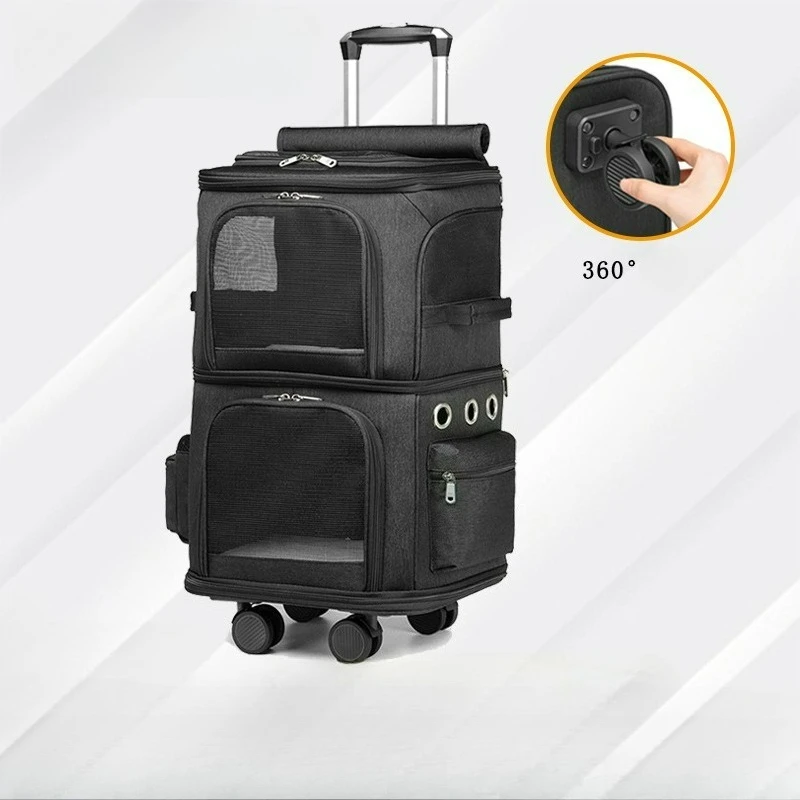 

Double-layer Pet Trolley Cat Bag Outdoor Pet Carrying Case Large Capacity Breathable Pet Trolley Luggage Bag