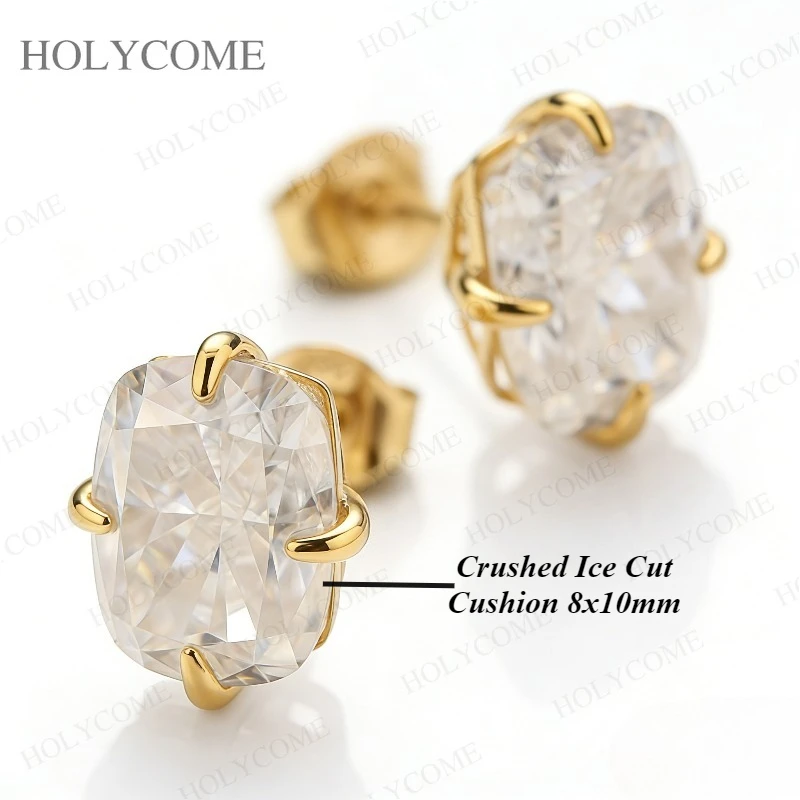 

Moissanite & CZ 925 Sterling Silver Stud Earrings Crushed Ice Cut Cushion 8x10mm Fine Jewelry Daily Wear Gift for Women
