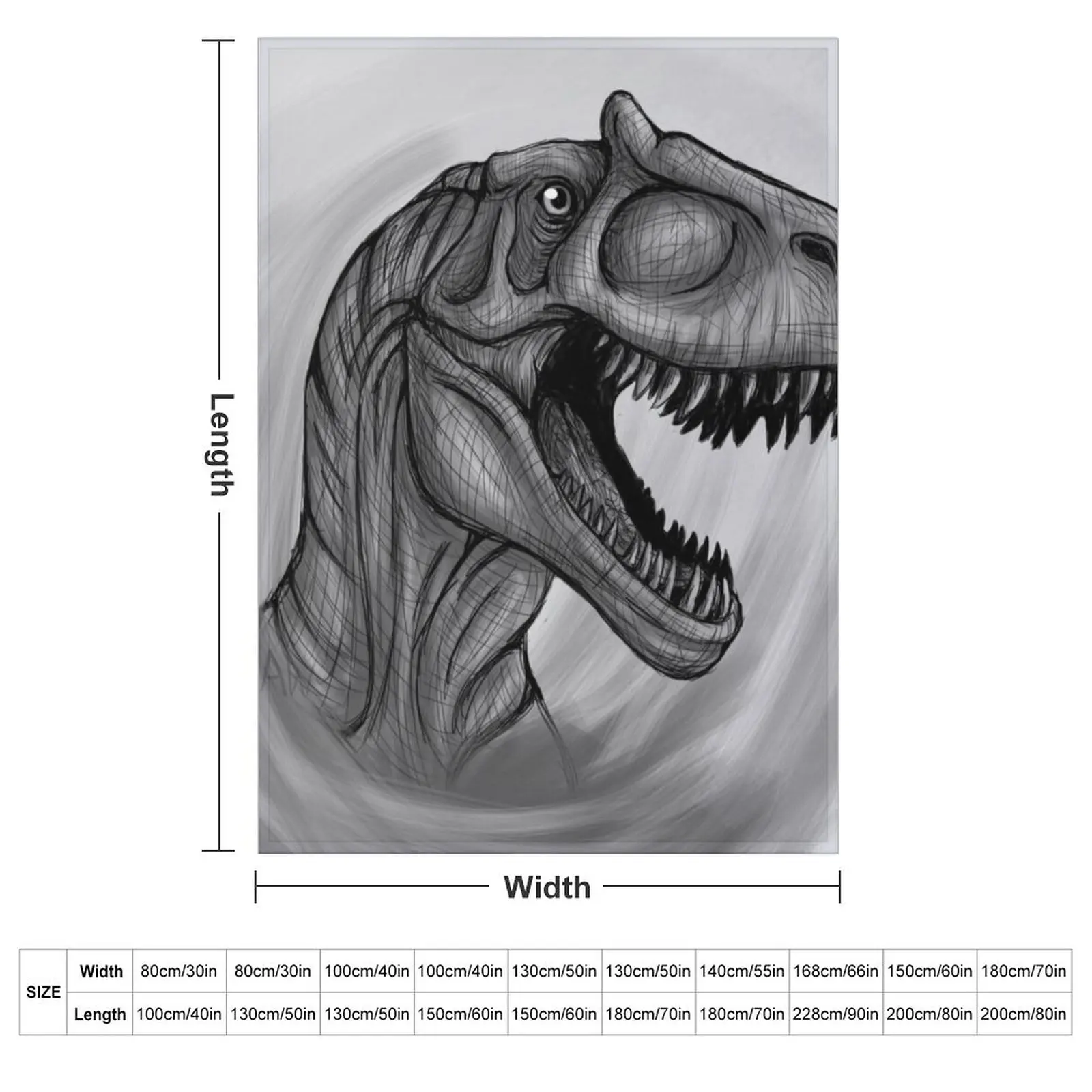 Allosaurus Sketch Throw Blanket Comforter Shaggy Flannel Fabric Baby Blankets