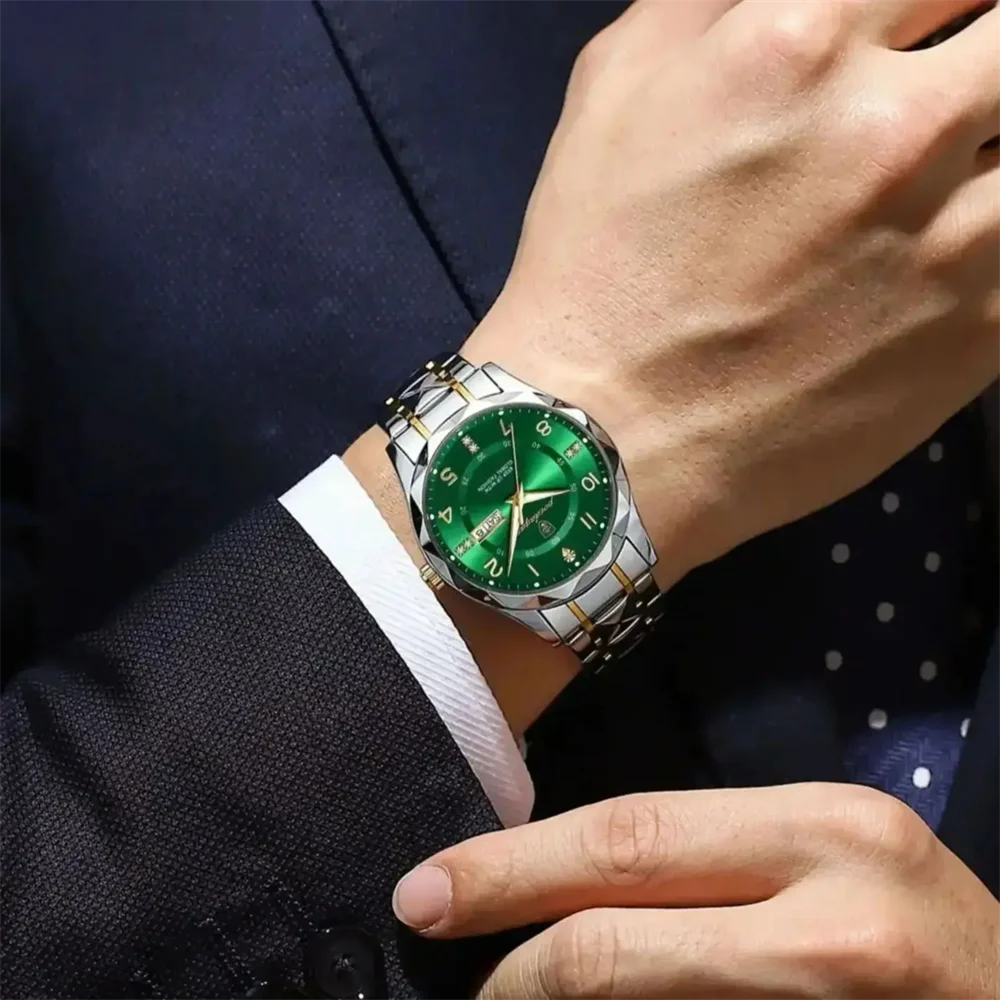 POEDAGAR ساعة يد رجال الأعمال الفاخرة الفولاذ المقاوم للصدأ تاريخ الأسبوع رجل ساعة مقاوم للماء مضيئة موضة ساعات كوارتز بالنسبة لي