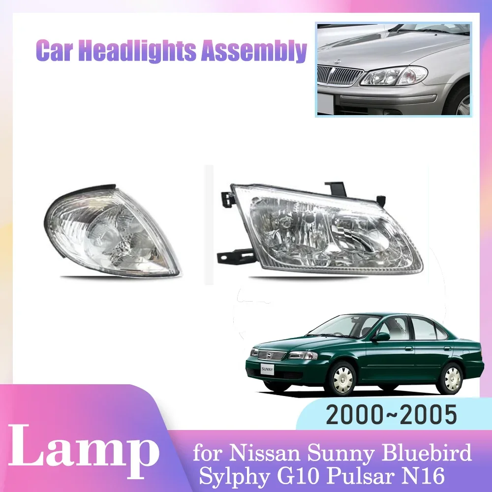 Headlights Assembly for Nissan Sunny Bluebird Sylphy G10 Pulsar N16 2000~2005 Fog Light Halogen Corner Lamp Warning Accessorie