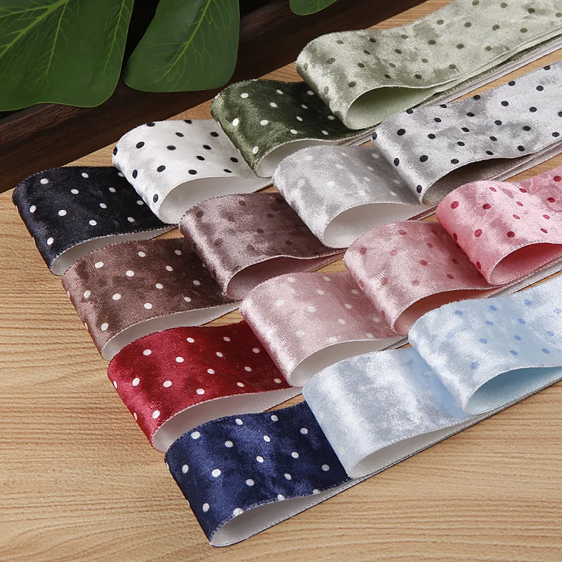 25mm 38mm Polka Dot Velvet Ribbon Korean Single-Sided Ribbon for DIY Hair Bow Hair Handmade Crafts Gift Wrapping Clothing Decor