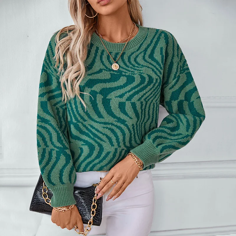 

Raindrop Zebra Pattern Pullover Women's Knitted Sweater Autumn Winter New Fashion Pullover Round Neck Women's Sweater