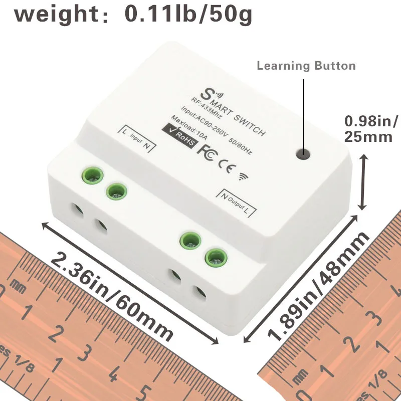 Universal Controle Remoto Relé Receptor Módulo Interruptor, 1 CH Relé Controlador para Lâmpadas LED, Luzes DIY, AC 110V, 220V, 433MHz, RF