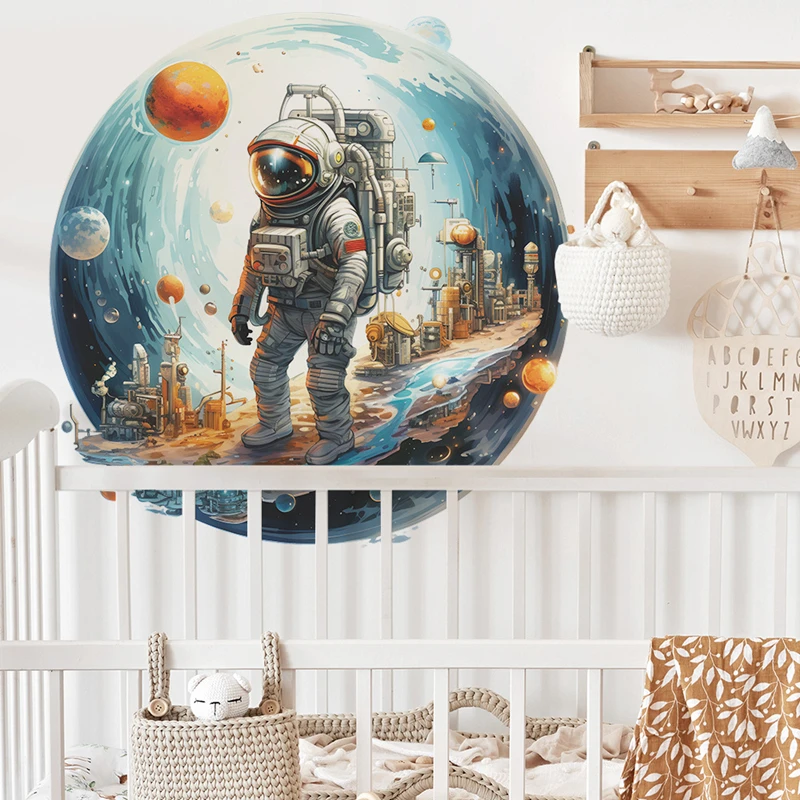 Space Astronaut Vinyl Walls Art Stickers Home Decoration for Living Room Kids Bedroom Cosmic Planets Creative Sci-fi Wallpaper